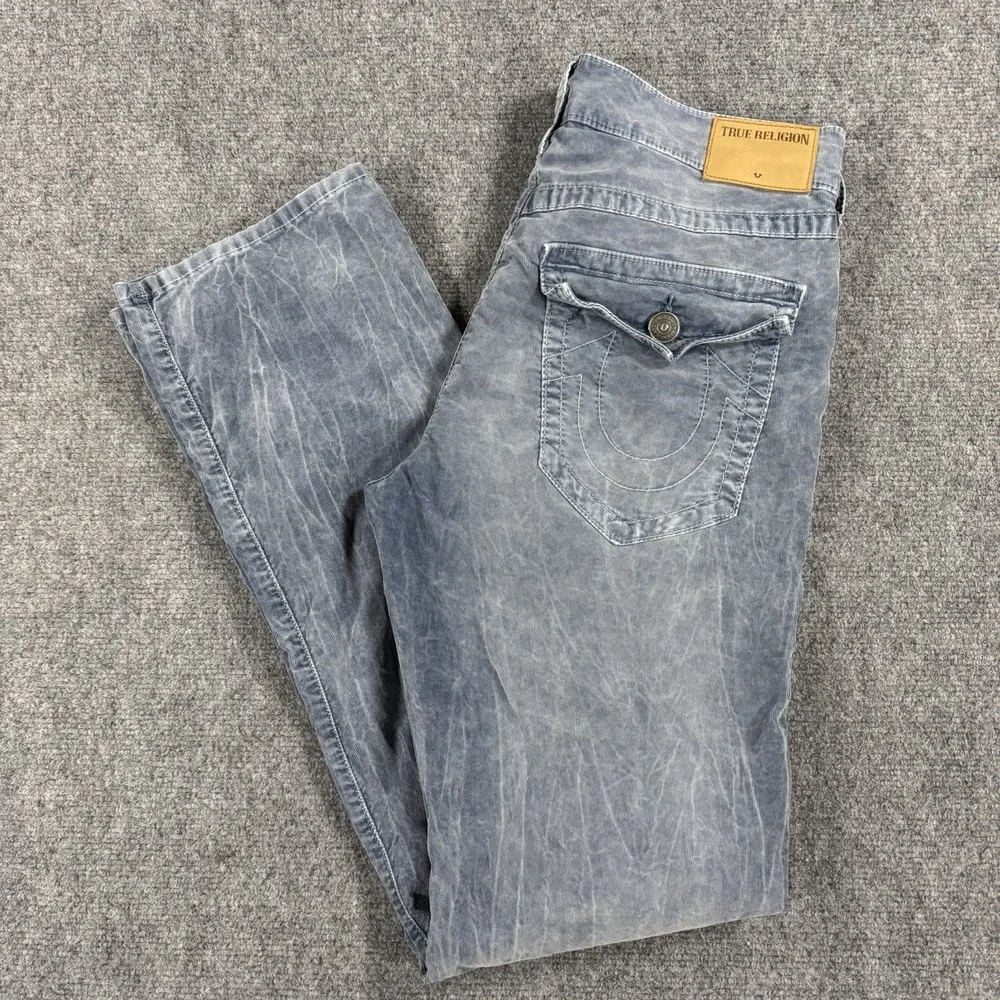 True Religion Pants Mens 33x33 Faded Blue Micro Corduroy Whisker Ricky Straight